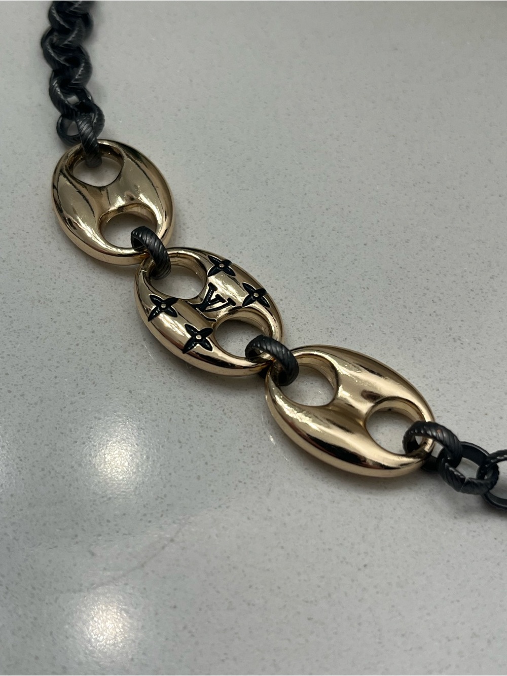 LV Gold and Black Toned Link Bracelet Upcycled